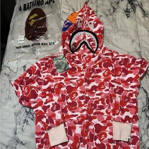 Bape Red and Pink Camo Shark Hoodie